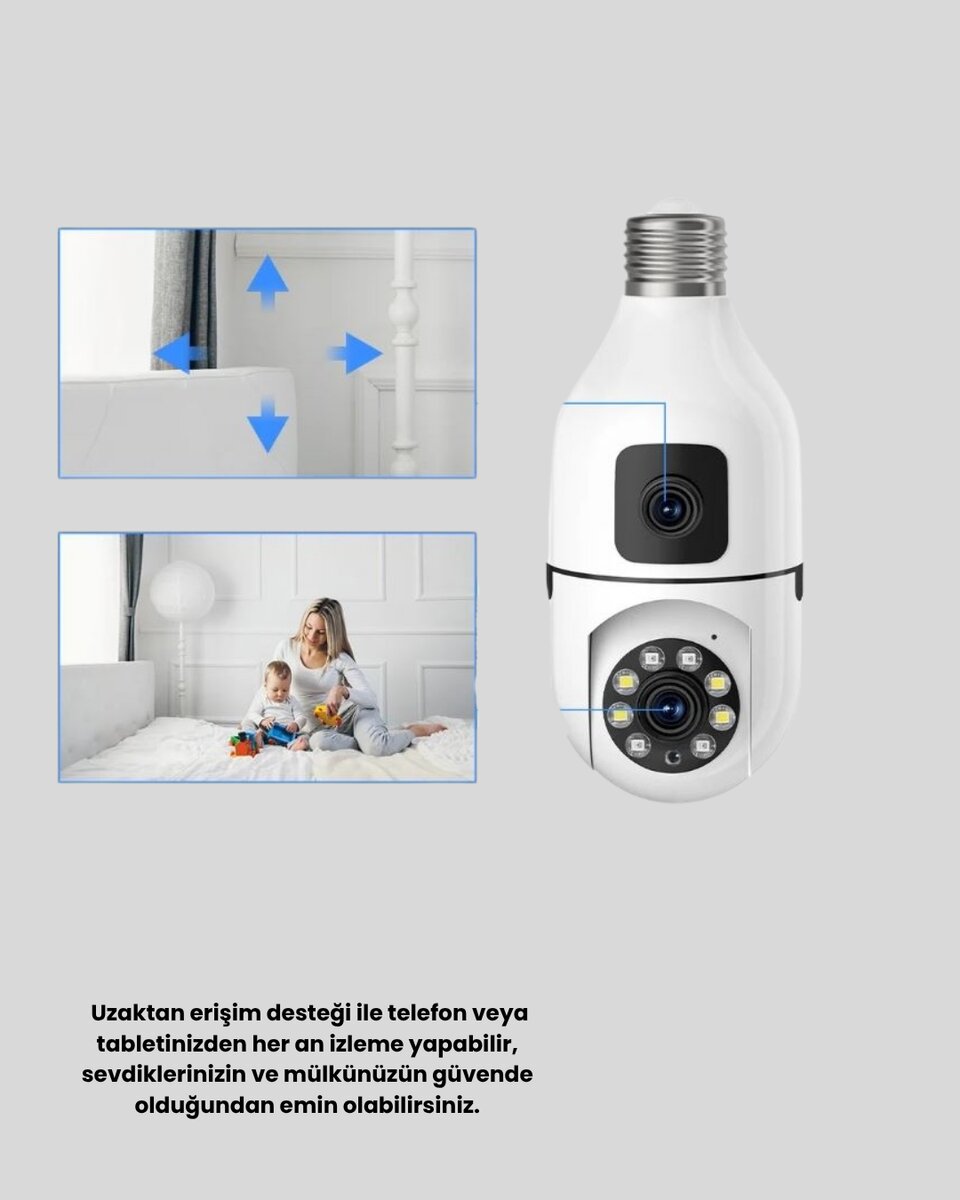 1080P WiFi Ampul Kamera Uzaktan Erişimli Hareket Sensörlü Gece Görüşlü 3 1080P WiFi Ampul Kamera Uzaktan Erişimli Hareket Sensörlü Gece Görüşlü - Görsel 3
