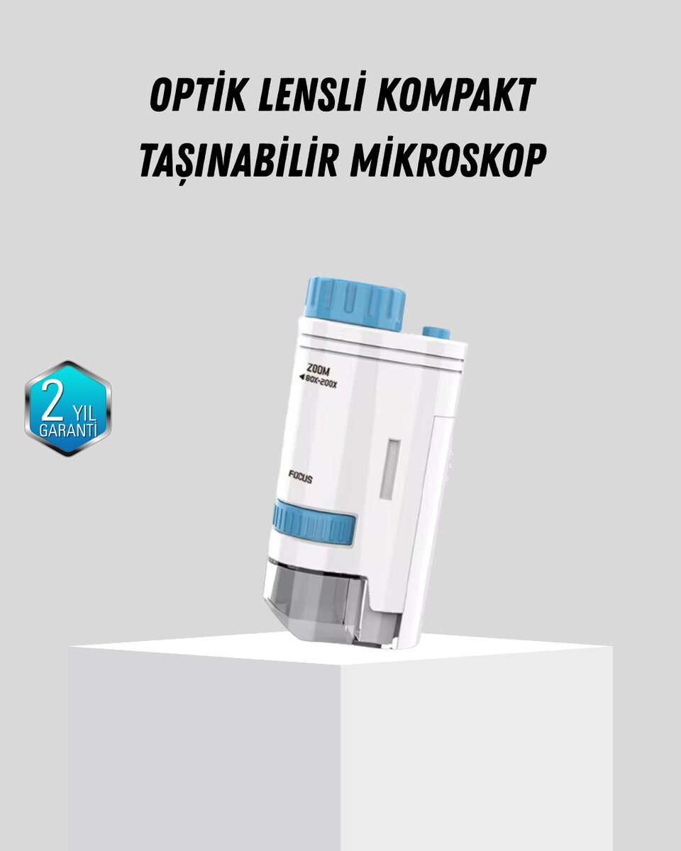 Taşınabilir Mini Mikroskop LED Işıklı 80X–200X Büyütmeli ve Odak Ayarlı 1 Taşınabilir Mini Mikroskop LED Işıklı 80X–200X Büyütmeli ve Odak Ayarlı