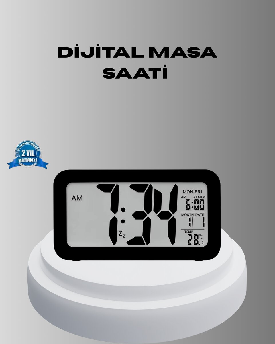 Dijital Masa Saati Sensörlü Aydınlatmalı Alarm ve Sıcaklık Ölçerli 1 Dijital Masa Saati Sensörlü Aydınlatmalı Alarm ve Sıcaklık Ölçerli