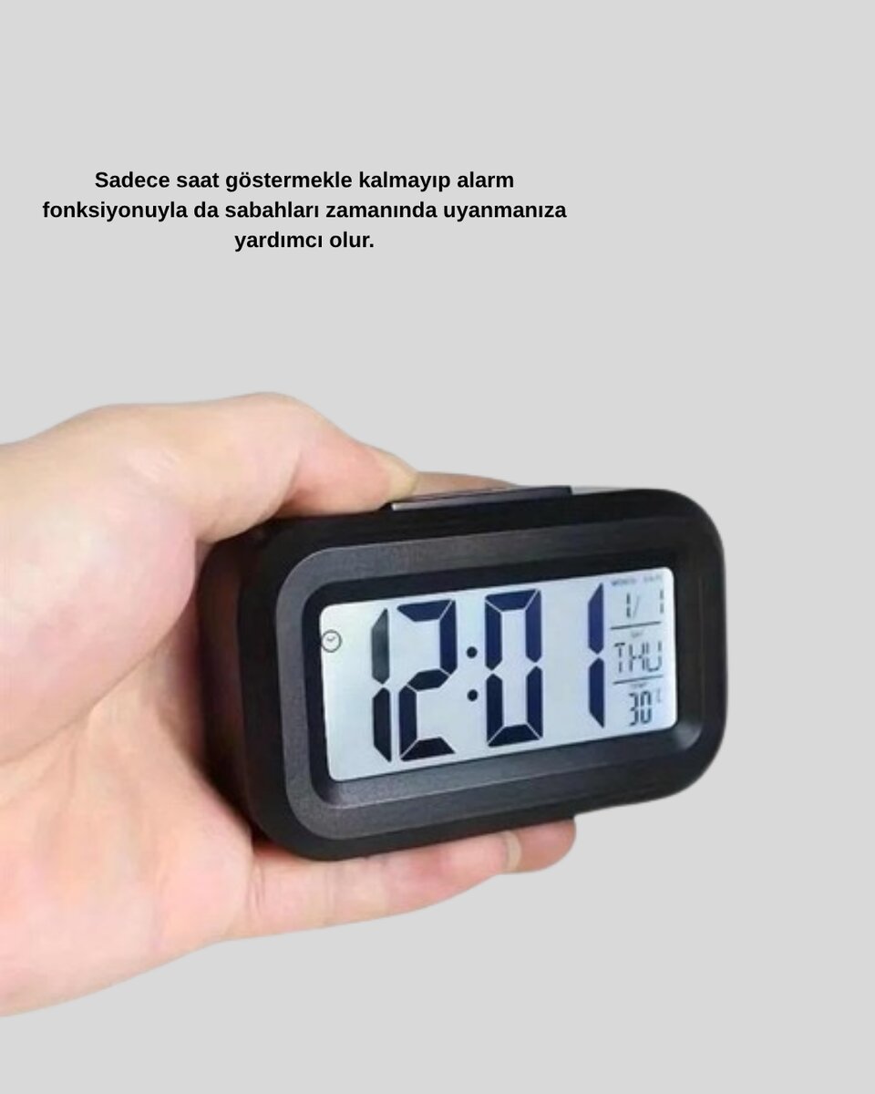 Sensörlü Dijital Masa Saati Alarm ve Sıcaklık Göstergeli 3 Sensörlü Dijital Masa Saati Alarm ve Sıcaklık Göstergeli - Görsel 3