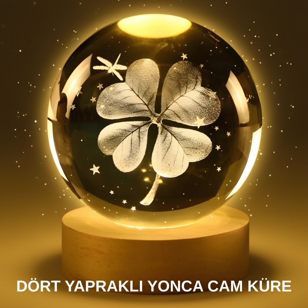 Yonca Bitki Figürlü LED Işıklı Cam Küre USB Ahşap Standlı Gece Lambası 1 Yonca Bitki Figürlü LED Işıklı Cam Küre USB Ahşap Standlı Gece Lambası