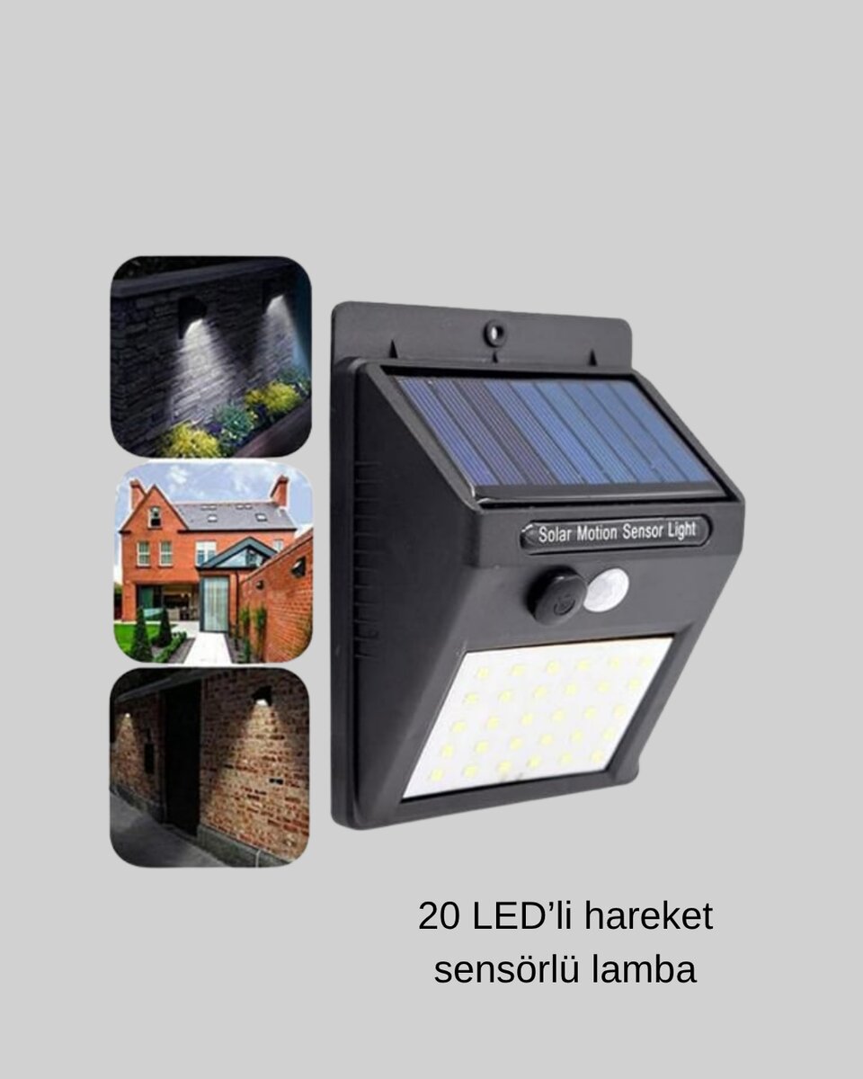 20 LED Güneş Paneli Aydınlatma – Fotoselli ve Hareket Algılamalı Dış Mekan Duvar Lambası 2 20 LED Güneş Paneli Aydınlatma – Fotoselli ve Hareket Algılamalı Dış Mekan Duvar Lambası - Görsel 2