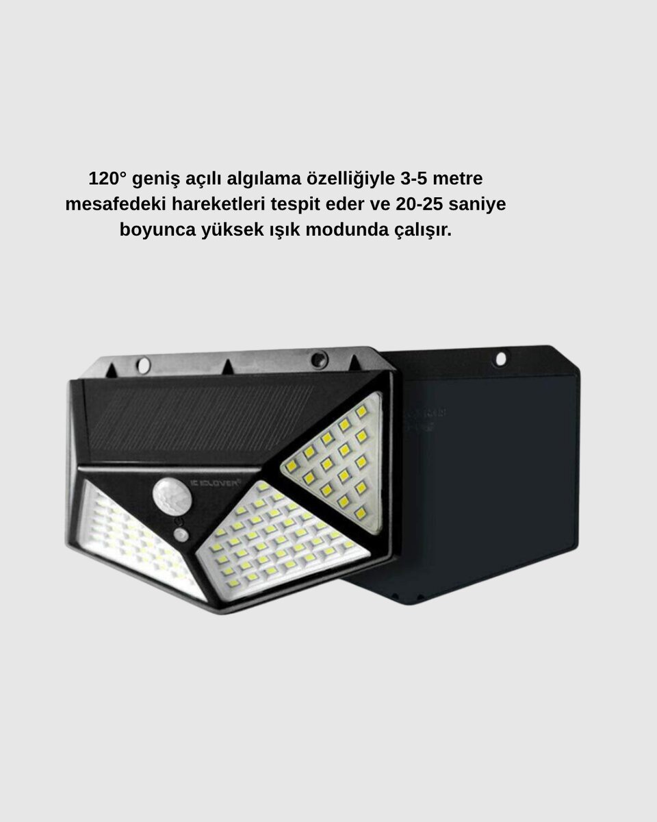 Güneş Enerjili 100 LED Dış Mekan Lamba – Hareket Sensörlü, 2200mAh Bataryalı Solar Aydınlatma 3 Güneş Enerjili 100 LED Dış Mekan Lamba – Hareket Sensörlü, 2200mAh Bataryalı Solar Aydınlatma - Görsel 3