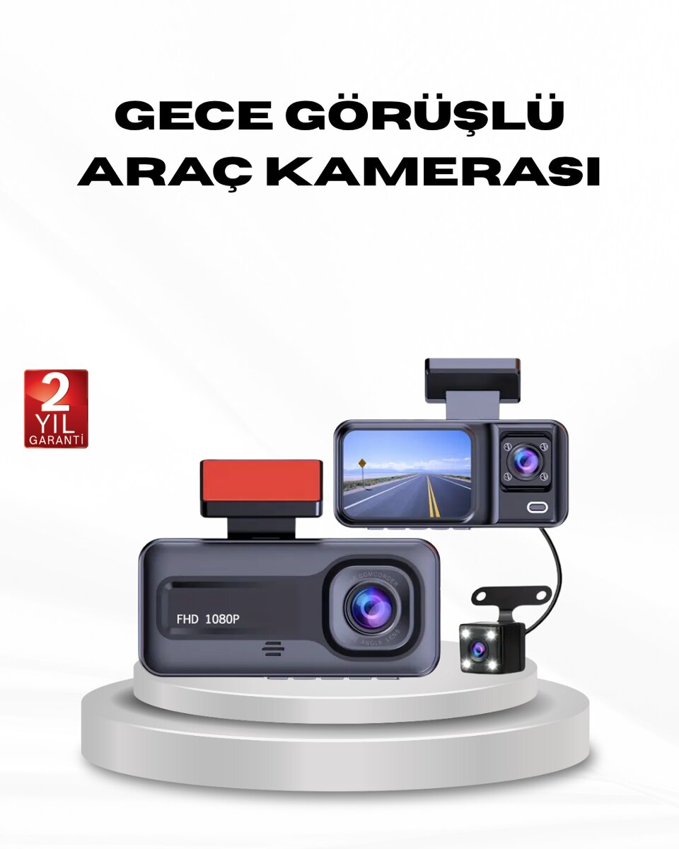 Full HD Üç Kameralı Araç Kamerası G-Sensörlü ve Gece Görüşlü 1 Full HD Üç Kameralı Araç Kamerası G-Sensörlü ve Gece Görüşlü