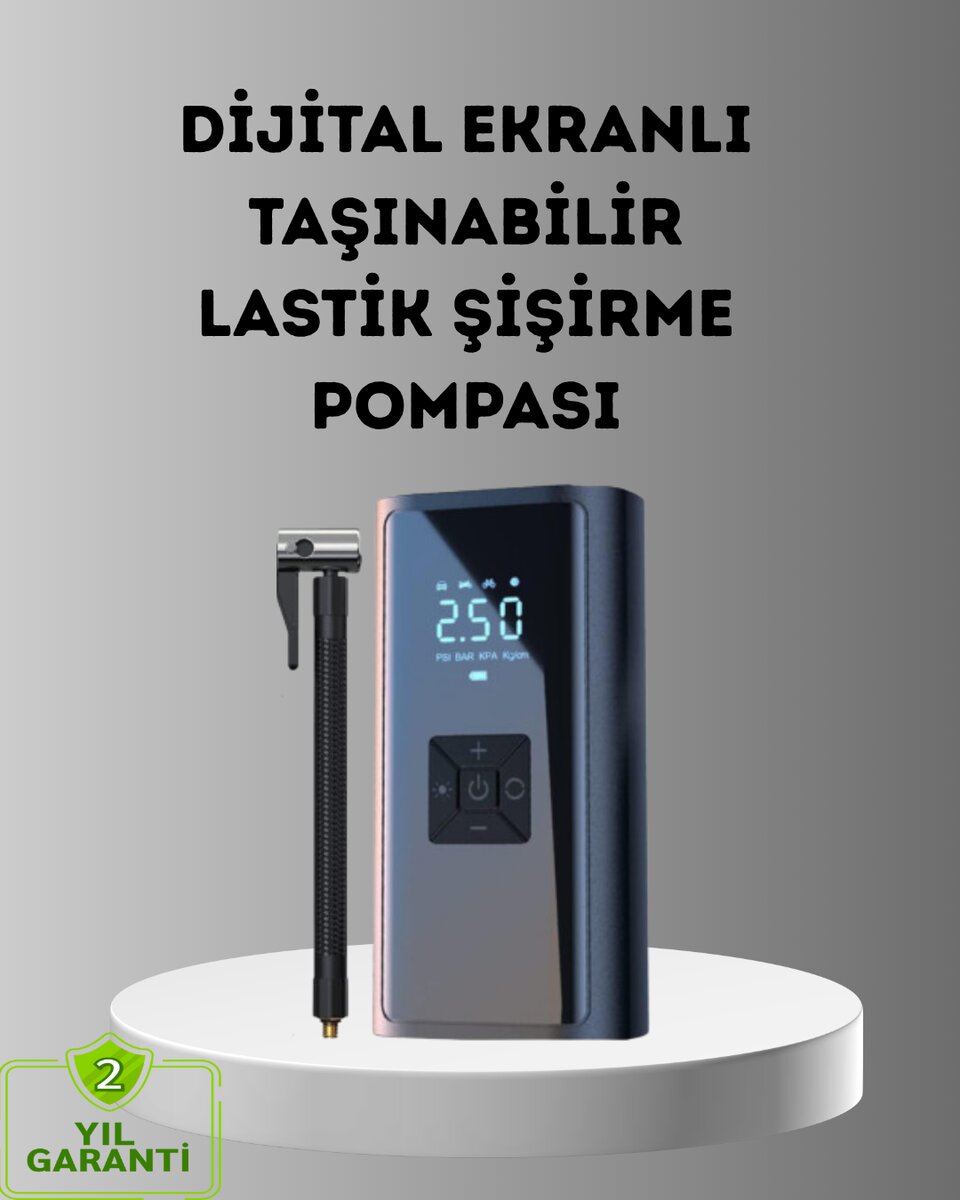 Dijital Ekranlı Kablosuz Hava Pompası LED Işıklı 12V 80W 1 Dijital Ekranlı Kablosuz Hava Pompası LED Işıklı 12V 80W