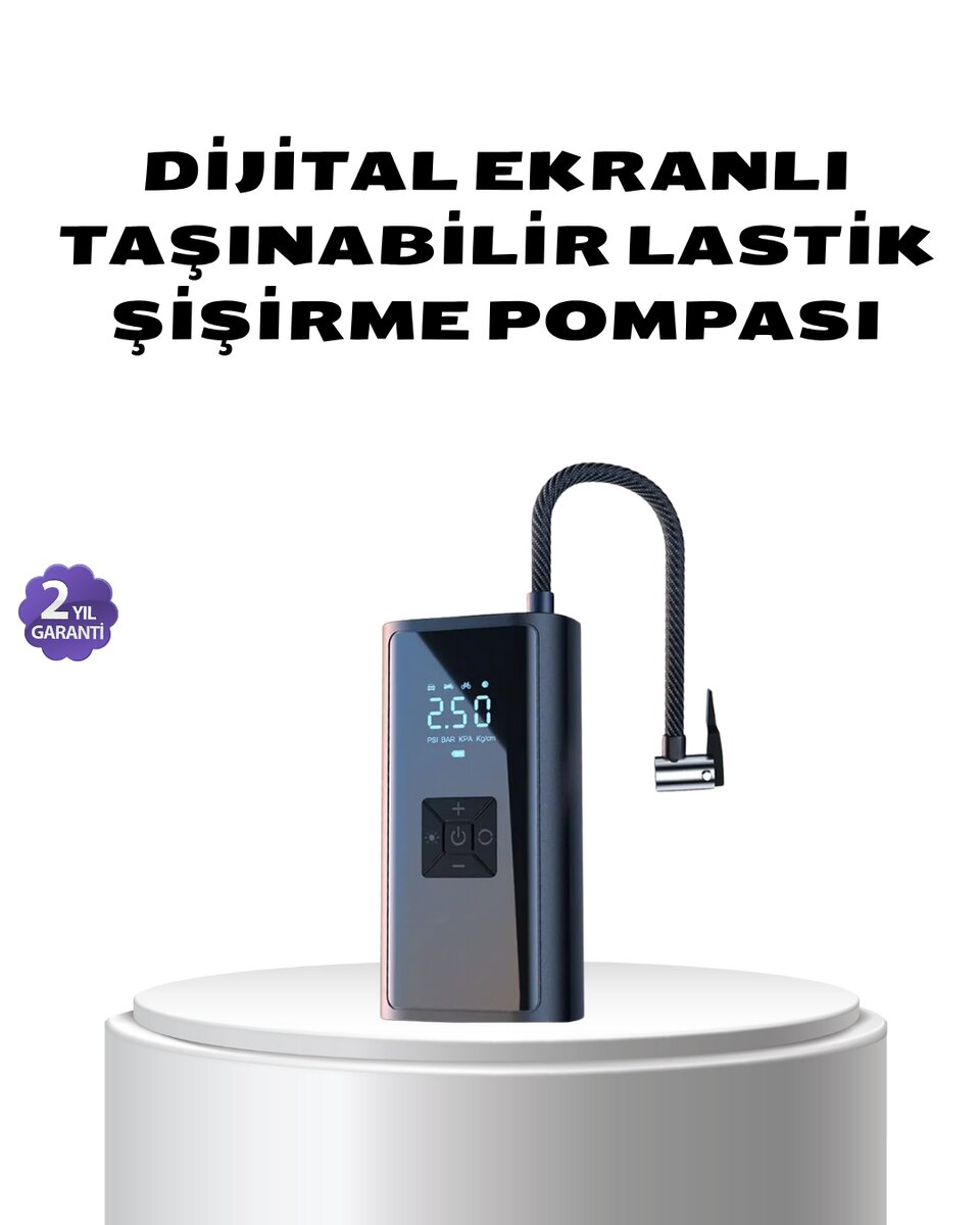 Kablosuz Dijital Lastik Şişirme Pompası LED Işıklı 80W 1 Kablosuz Dijital Lastik Şişirme Pompası LED Işıklı 80W