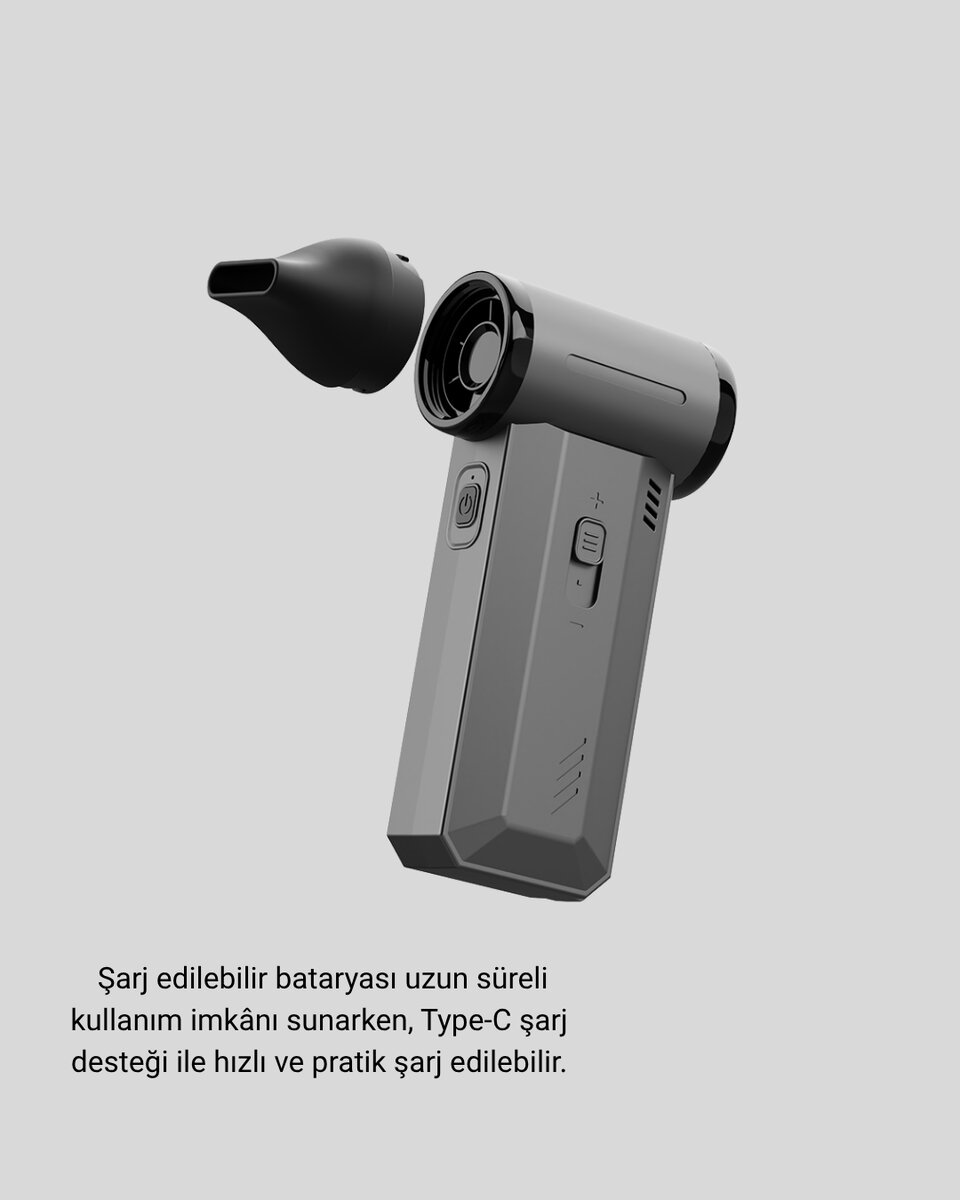 Şarjlı 130000 RPM Hava Üflemeli ve Vakumlu Araç Ev Temizlik Makinesi 3 Şarjlı 130000 RPM Hava Üflemeli ve Vakumlu Araç Ev Temizlik Makinesi - Görsel 3