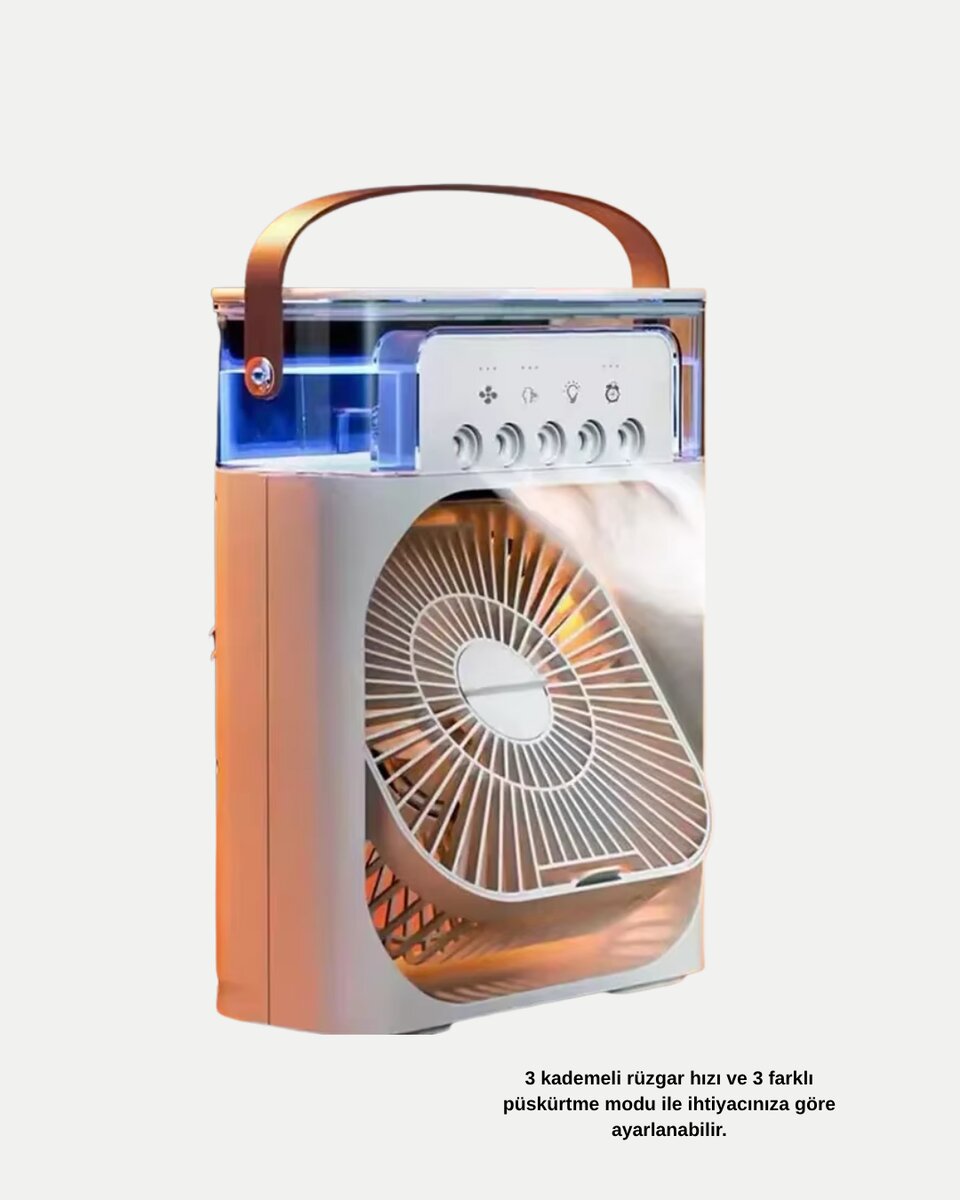 3’ü 1 Arada Mini Klima Fan USB Şarjlı 7 Renk Gece Lambalı ve Nemlendirici 3 3’ü 1 Arada Mini Klima Fan USB Şarjlı 7 Renk Gece Lambalı ve Nemlendirici - Görsel 3