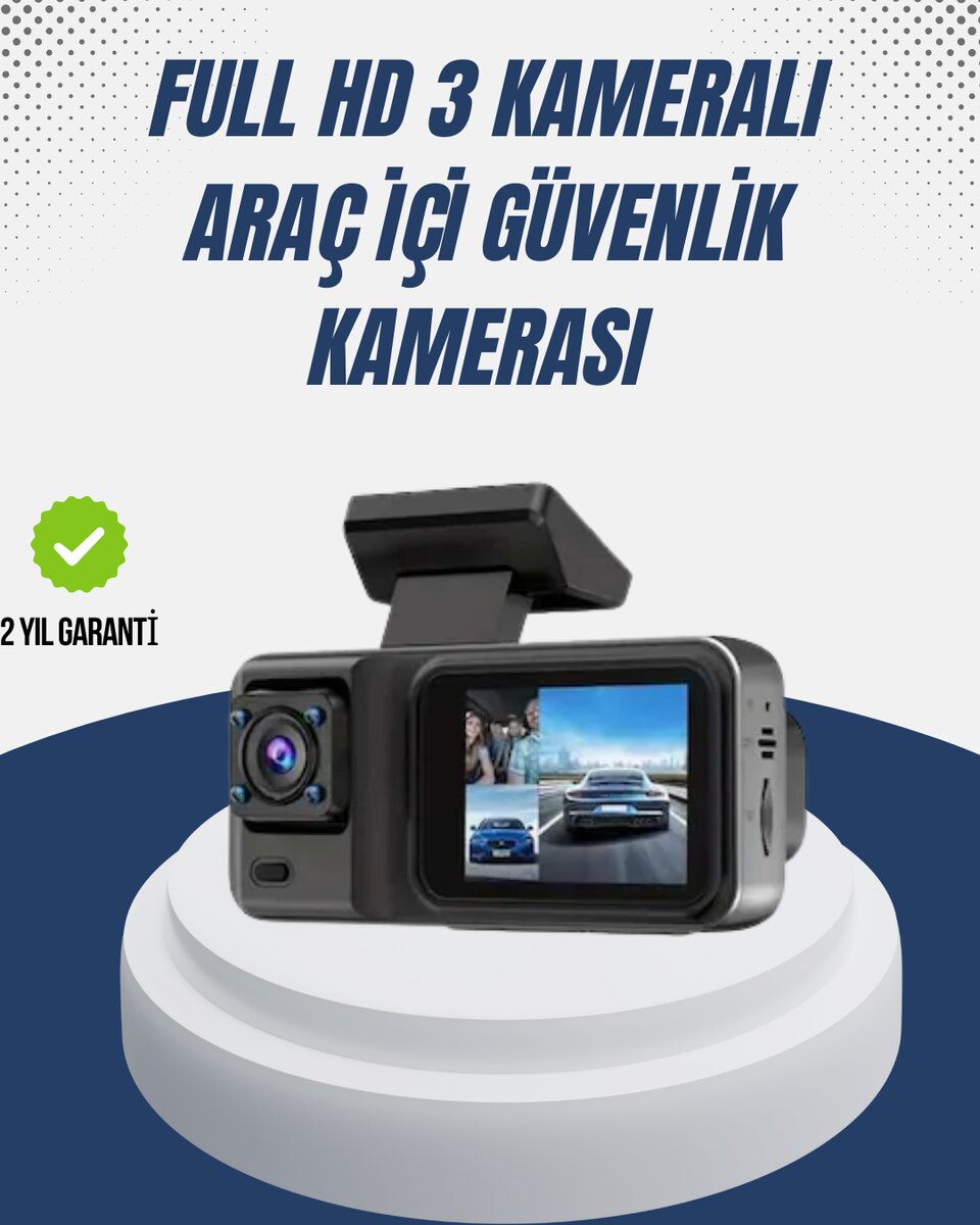 1080P Üç Kameralı Araç Kamerası Wi-Fi Destekli Park Modu ve G-Sensörlü 1 1080P Üç Kameralı Araç Kamerası Wi-Fi Destekli Park Modu ve G-Sensörlü