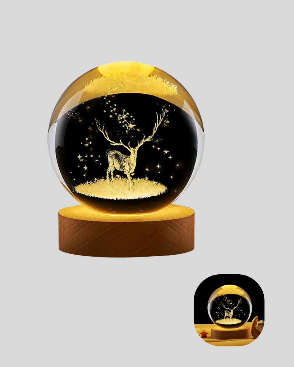 USB Bağlantılı Geyik Temalı Kristal Küre Premium Masa Gece Lambası 2 USB Bağlantılı Geyik Temalı Kristal Küre Premium Masa Gece Lambası - Görsel 2