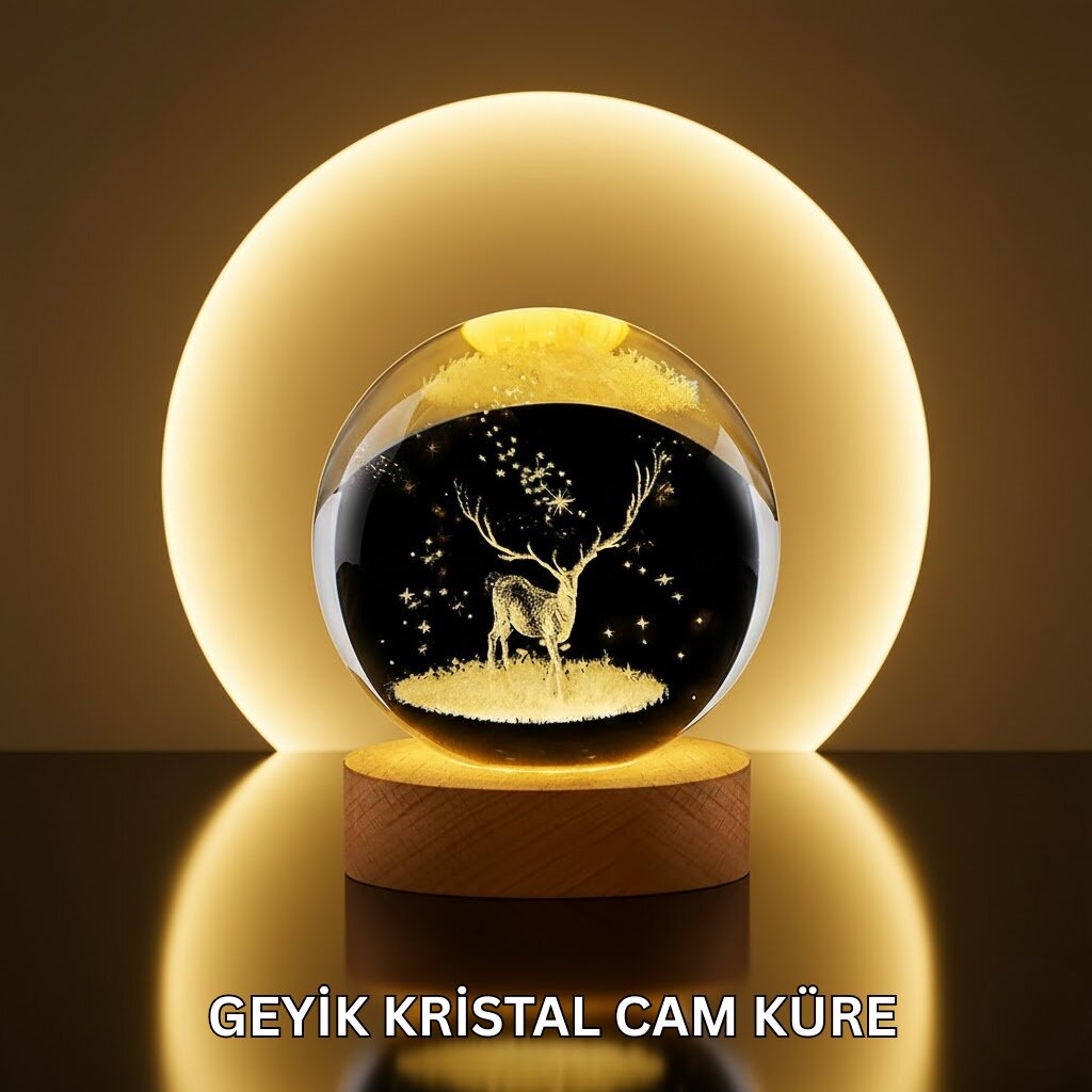 Doğal Ahşap Standlı Geyik Figürlü Kristal Küre LED Dekoratif Lamba 1 Doğal Ahşap Standlı Geyik Figürlü Kristal Küre LED Dekoratif Lamba