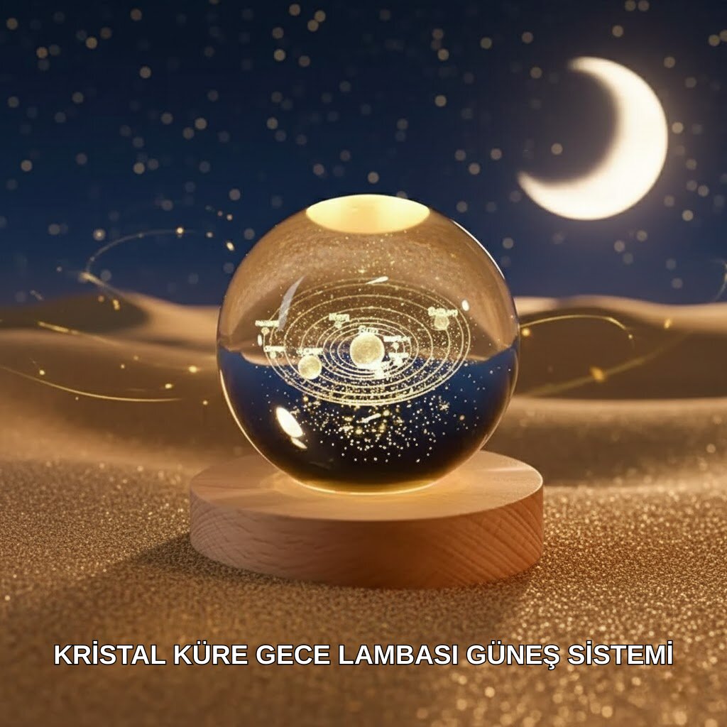 Dekoratif LED Kristal Küre Ahşap Altlıklı Şık Gece Lambası 1 Dekoratif LED Kristal Küre Ahşap Altlıklı Şık Gece Lambası