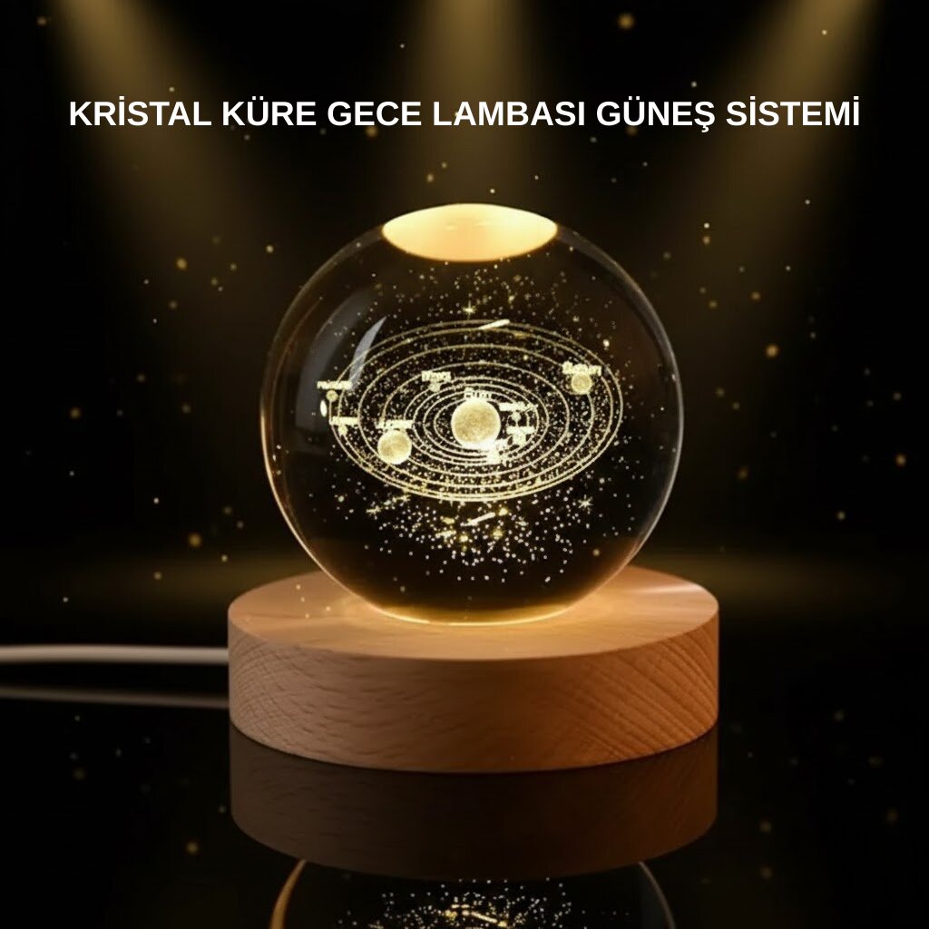 LED Işıklı Kristal Küre Ahşap Standlı Dekoratif Gezegen Model 1 LED Işıklı Kristal Küre Ahşap Standlı Dekoratif Gezegen Model