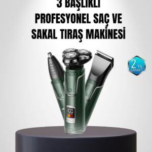 3D Akıllı Kesim Teknolojili Şarjlı Tıraş Seti – 3 Başlıklı Paslanmaz Çelik Bıçaklı