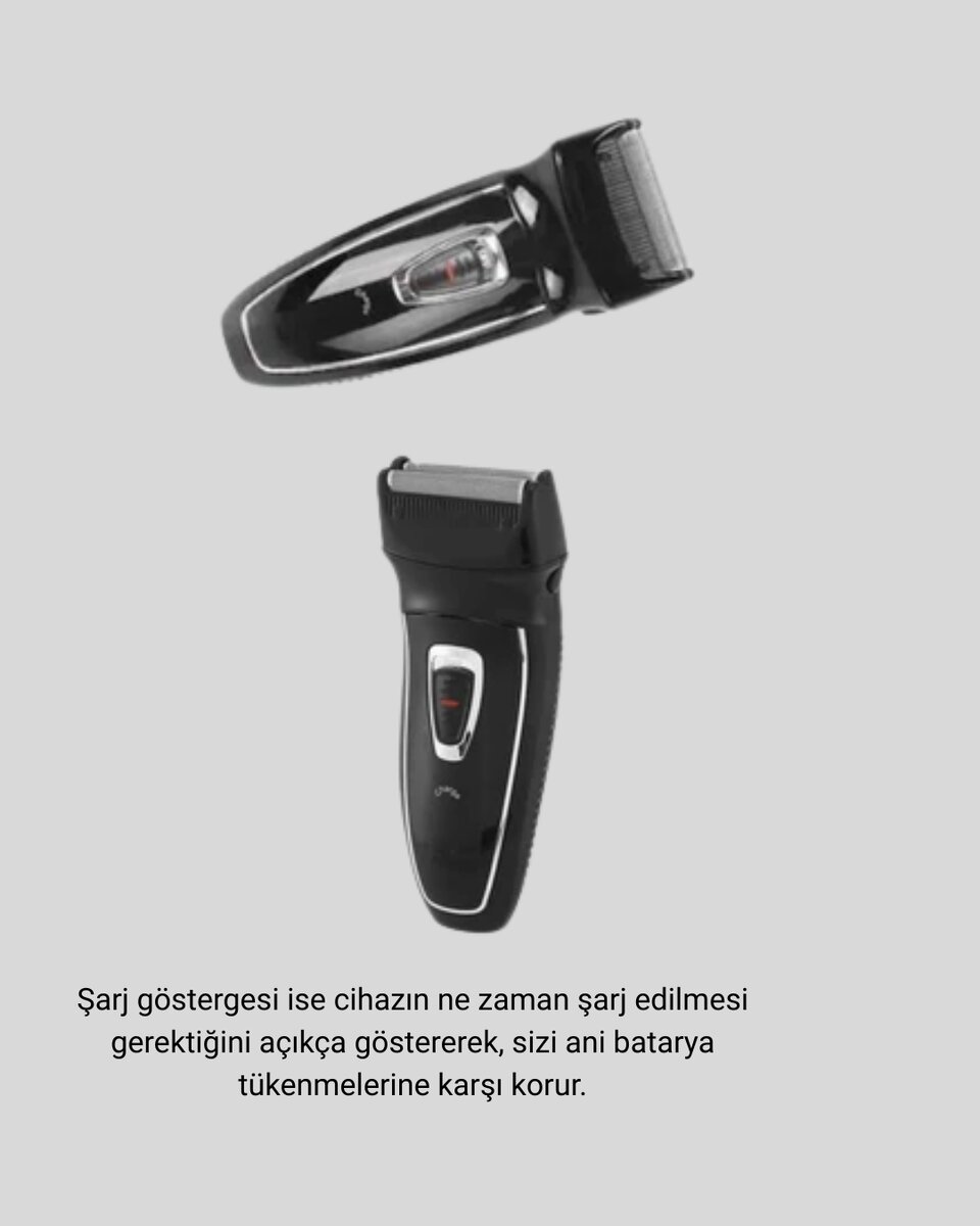 Kablosuz Tıraş Makinesi Çift Başlıklı Kuru Tıraş Folyo Başlık Şarj Göstergeli 3 Kablosuz Tıraş Makinesi Çift Başlıklı Kuru Tıraş Folyo Başlık Şarj Göstergeli - Görsel 3