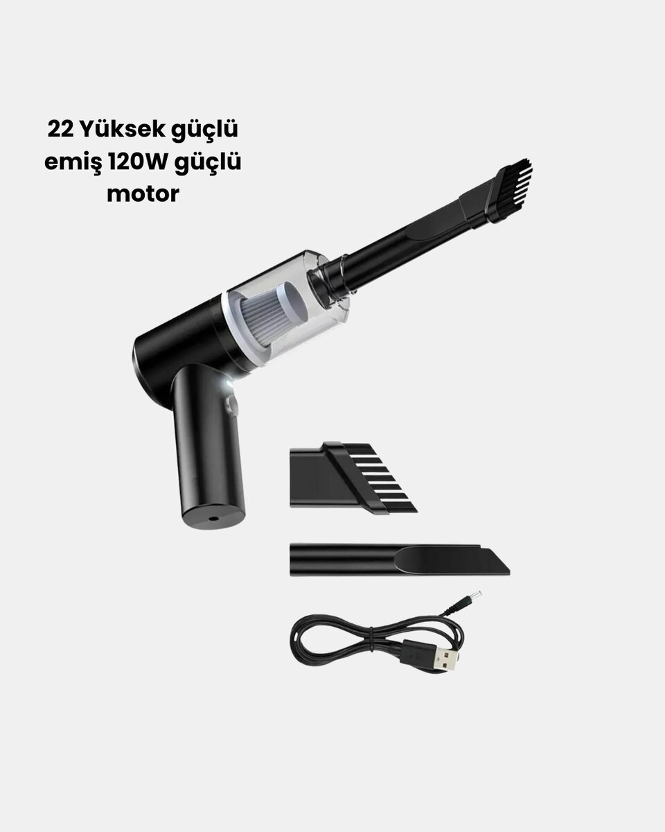 Kablosuz El Süpürgesi – Araç İçi Temizlik İçin 5500PA Güçlü Emiş, USB Şarjlı 2 Kablosuz El Süpürgesi – Araç İçi Temizlik İçin 5500PA Güçlü Emiş, USB Şarjlı - Görsel 2
