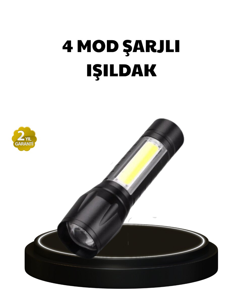 4 Mod Şarjlı Işıldak | Ultra Güçlü Cree LED | Su Geçirmez Alüminyum Gövde 1 4 Mod Şarjlı Işıldak | Ultra Güçlü Cree LED | Su Geçirmez Alüminyum Gövde