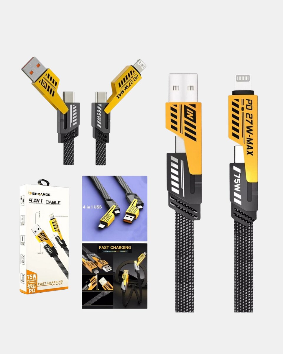 65W Çoklu Şarj Kablosu 4’ü 1 Arada Örgülü Hızlı Veri Aktarım USB-C USB-A 4 65W Çoklu Şarj Kablosu 4’ü 1 Arada Örgülü Hızlı Veri Aktarım USB-C USB-A - Görsel 4