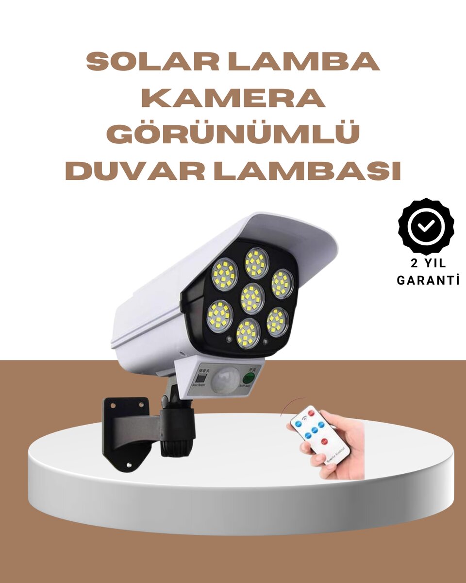 Güneş Enerjili LED Lamba + Güvenlik Kamerası Görünümlü– 5-8 m Hareket Algılamalı Beyaz Işık 1 Güneş Enerjili LED Lamba + Güvenlik Kamerası Görünümlü– 5-8 m Hareket Algılamalı Beyaz Işık