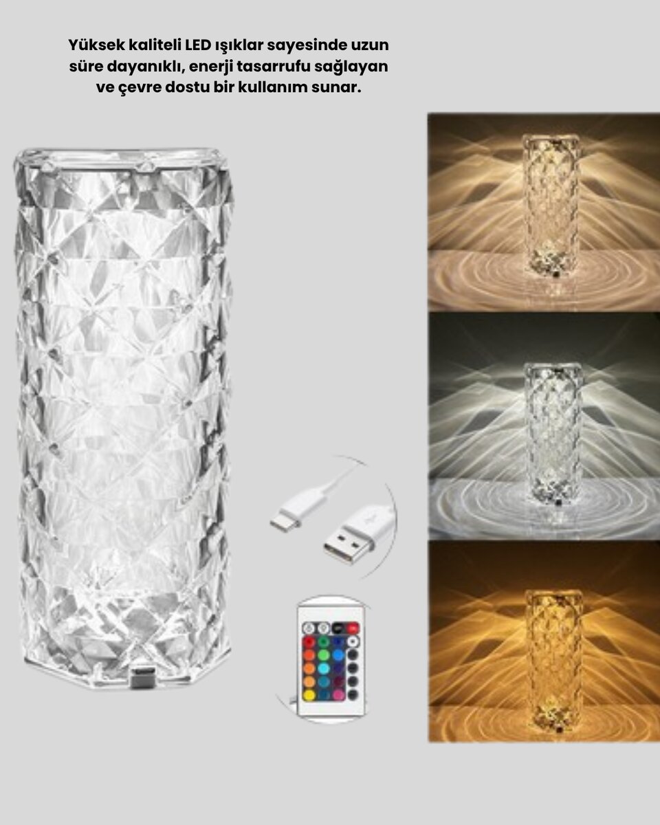 Kristal RGB LED Masa Lambası – Renkli Kumandalı Işık Dekoratif ve Enerji Tasarruflu 3 Kristal RGB LED Masa Lambası – Renkli Kumandalı Işık Dekoratif ve Enerji Tasarruflu - Görsel 3