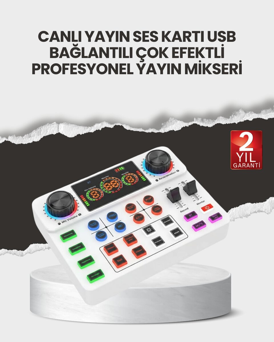 Çok Efektli Canlı Yayın Ses Mikseri USB ve Kablosuz Uyumlu 1 Çok Efektli Canlı Yayın Ses Mikseri USB ve Kablosuz Uyumlu
