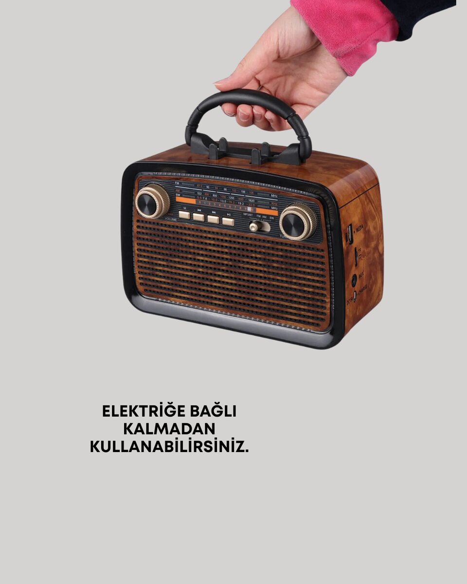 Nostaljik Radyo Görünümlü Bluetooth Hoparlör – FM/AM Yayın Kablosuz Bağlantı Şarj Edilebilir 2 Nostaljik Radyo Görünümlü Bluetooth Hoparlör – FM/AM Yayın Kablosuz Bağlantı Şarj Edilebilir - Görsel 2