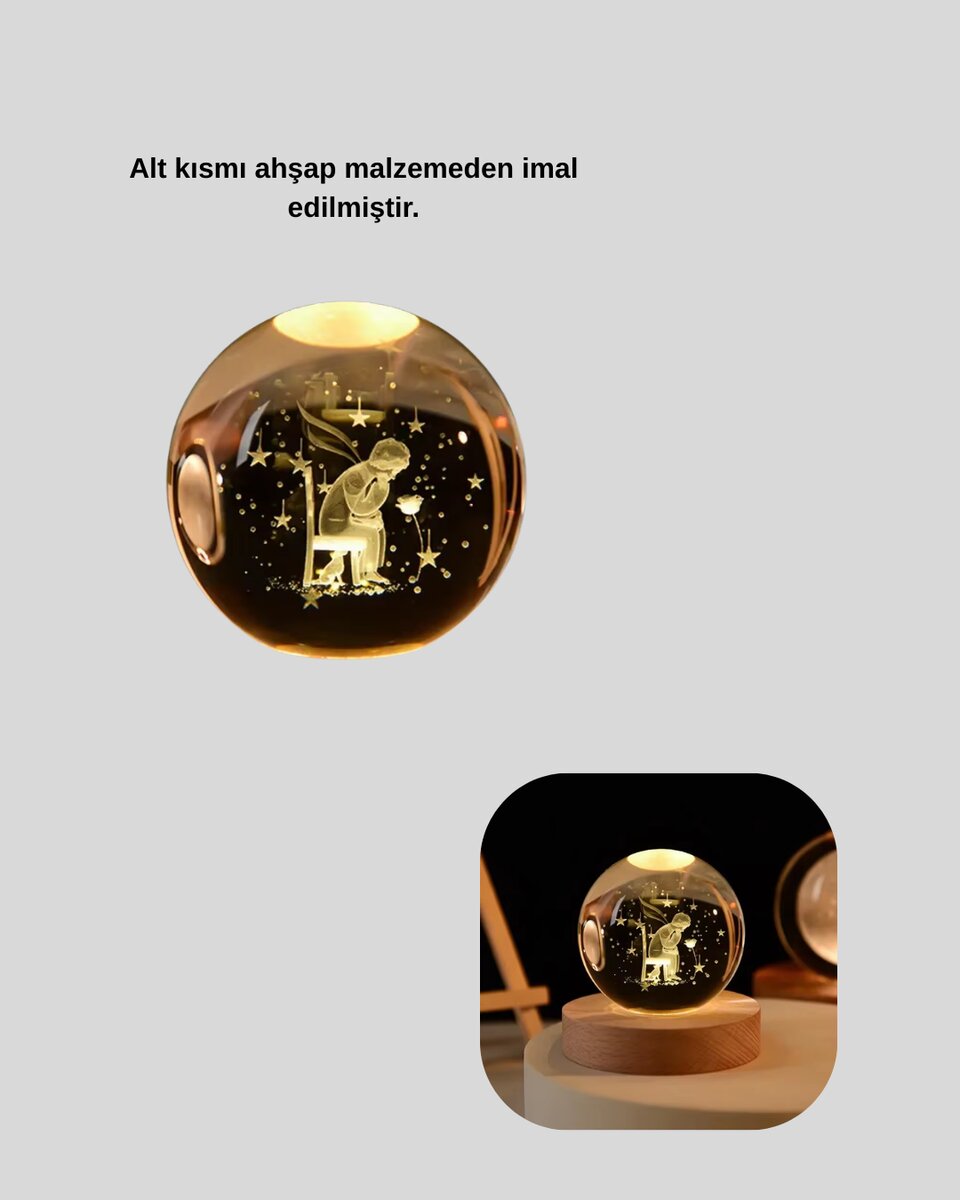 Küçük Prens Işıklı Küre Lamba Ahşap Taban Büyük Boy Hediyelik 4 Küçük Prens Işıklı Küre Lamba Ahşap Taban Büyük Boy Hediyelik - Görsel 4