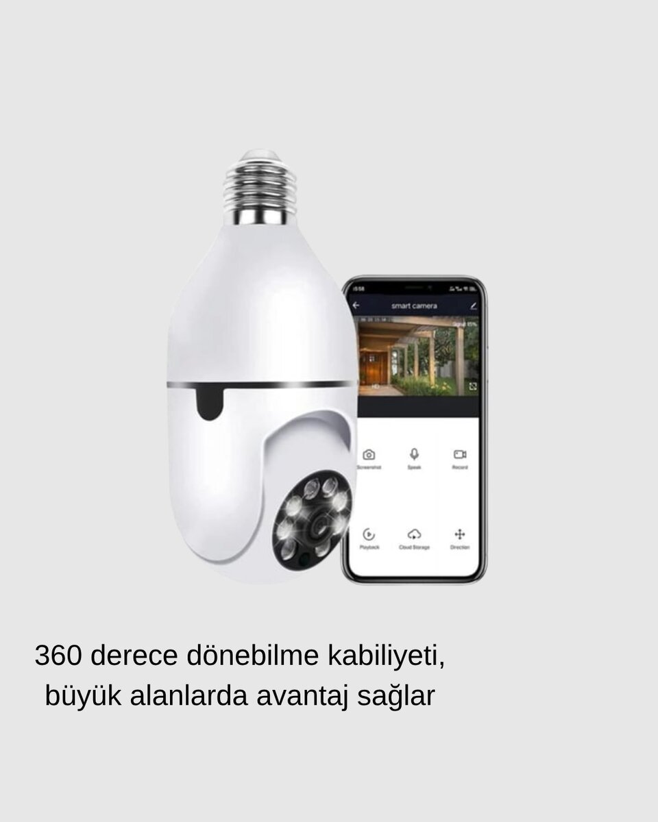 360° Akıllı Güvenlik Kamerası – Duya Takılabilir Wi-Fi Bağlantılı Hareket Sensörlü 2 360° Akıllı Güvenlik Kamerası – Duya Takılabilir Wi-Fi Bağlantılı Hareket Sensörlü - Görsel 2
