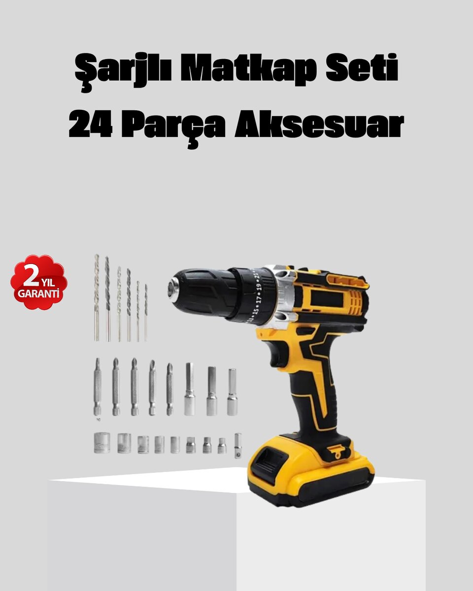 24 Parça Çift Bataryalı Akülü Darbeli Matkap – Güçlü Motor, Metal Dişli, LED Işıklı 1 24 Parça Çift Bataryalı Akülü Darbeli Matkap – Güçlü Motor, Metal Dişli, LED Işıklı