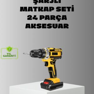 Şarjlı Darbeli Matkap Seti – 2 Bataryalı 24W Güç 24 Parça Aksesuar LED Işıklı