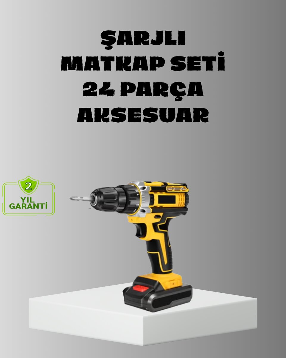 Şarjlı Darbeli Matkap Seti – 2 Bataryalı 24W Güç 24 Parça Aksesuar LED Işıklı 1 Şarjlı Darbeli Matkap Seti – 2 Bataryalı 24W Güç 24 Parça Aksesuar LED Işıklı