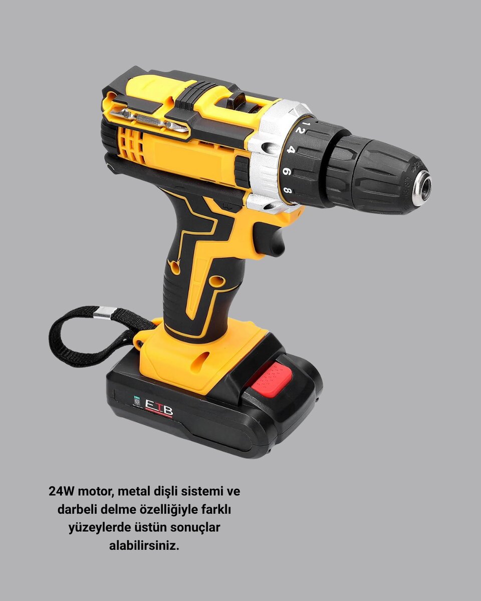 Şarjlı Darbeli Matkap Seti – 2 Bataryalı 24W Güç 24 Parça Aksesuar LED Işıklı 2 Şarjlı Darbeli Matkap Seti – 2 Bataryalı 24W Güç 24 Parça Aksesuar LED Işıklı - Görsel 2
