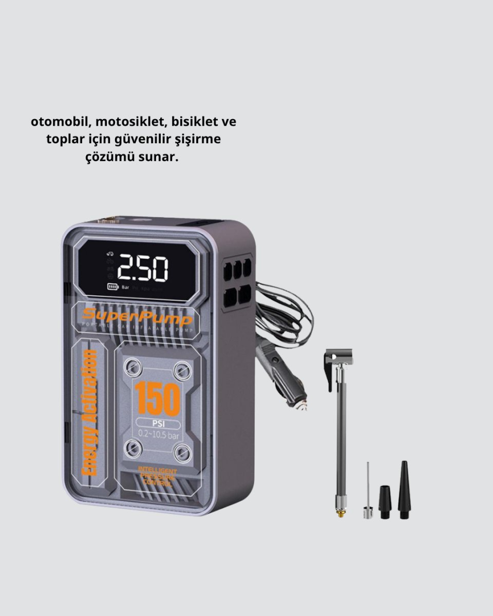 Taşınabilir Kablosuz Hava Pompası – 150 PSI Güçlü Basınç ve 6000mAh Şarjlı 3 Taşınabilir Kablosuz Hava Pompası – 150 PSI Güçlü Basınç ve 6000mAh Şarjlı - Görsel 3