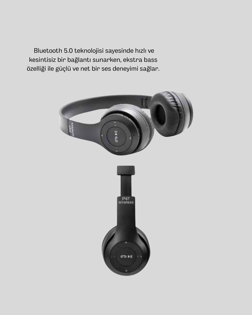 Bluetooth Kablosuz Kulaklık – Extra Bass, TF Kart, Mikrofonlu, Ayarlanabilir Ergonomik Tasarım 4 Bluetooth Kablosuz Kulaklık – Extra Bass, TF Kart, Mikrofonlu, Ayarlanabilir Ergonomik Tasarım - Görsel 4