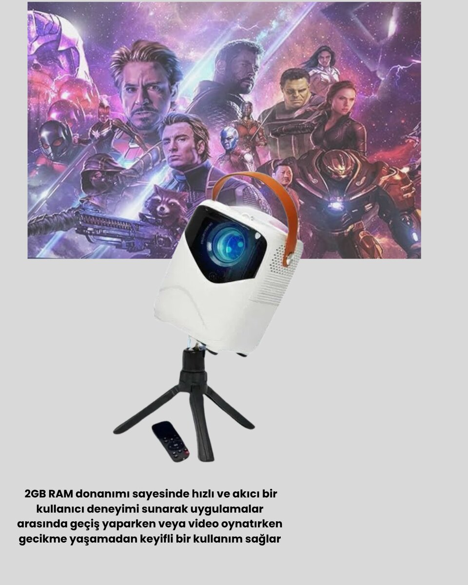 Taşınabilir 1080P HD Akıllı Projektör – 64GB Dahili Hafıza 2GB RAM Uzaktan Kumandalı 3 Taşınabilir 1080P HD Akıllı Projektör – 64GB Dahili Hafıza 2GB RAM Uzaktan Kumandalı - Görsel 3