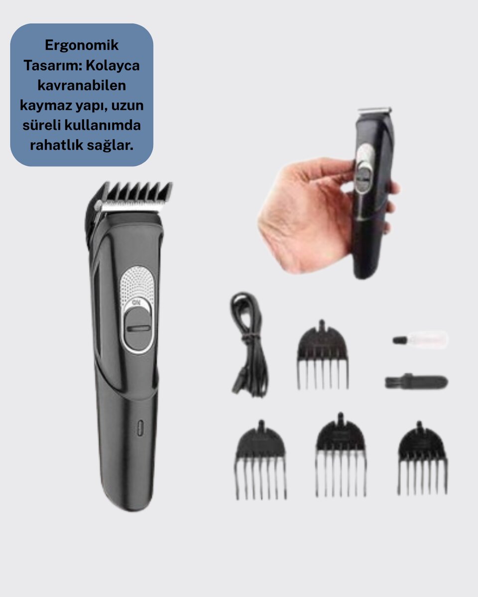 Ergonomik Tasarımlı 3 Taraklı Profesyonel Şarjlı Saç Sakal Tıraş Makinesi 4 Ergonomik Tasarımlı 3 Taraklı Profesyonel Şarjlı Saç Sakal Tıraş Makinesi - Görsel 4