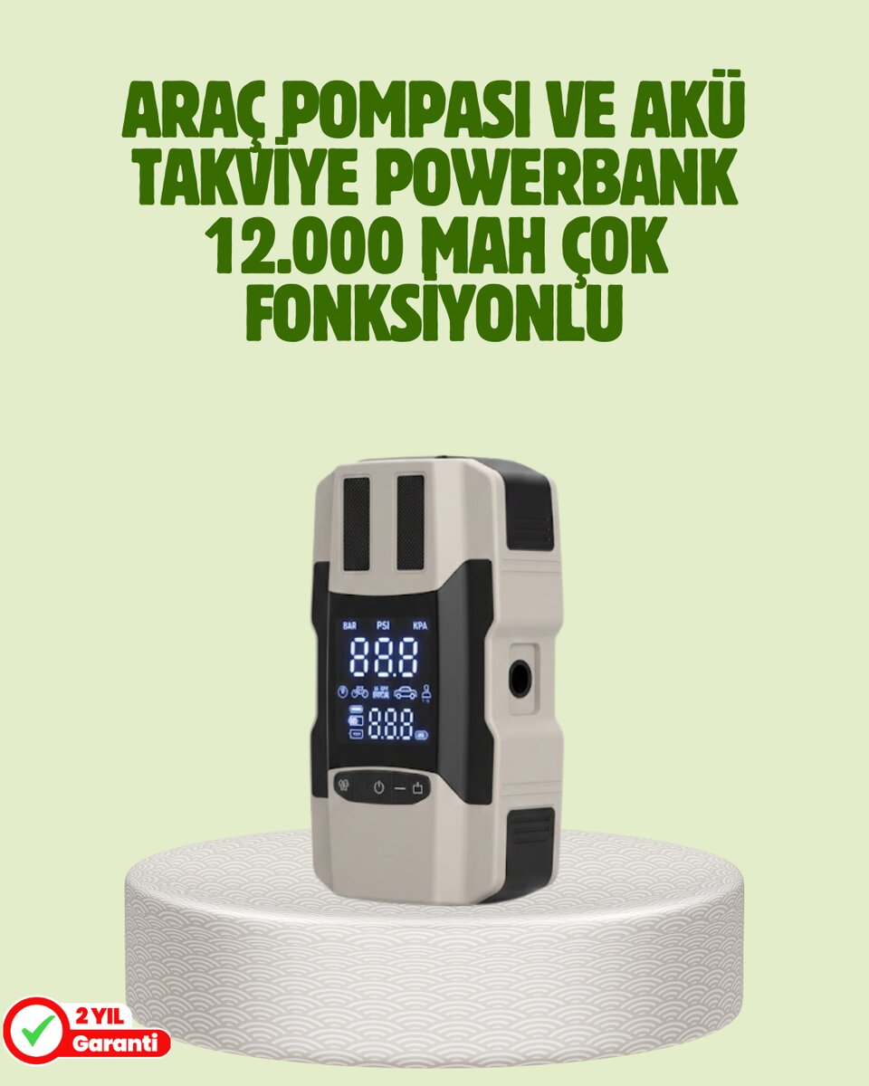 Araç Akü Takviye Cihazı ve Lastik Şişirme Pompası 12.000 mAh 1 Araç Akü Takviye Cihazı ve Lastik Şişirme Pompası 12.000 mAh