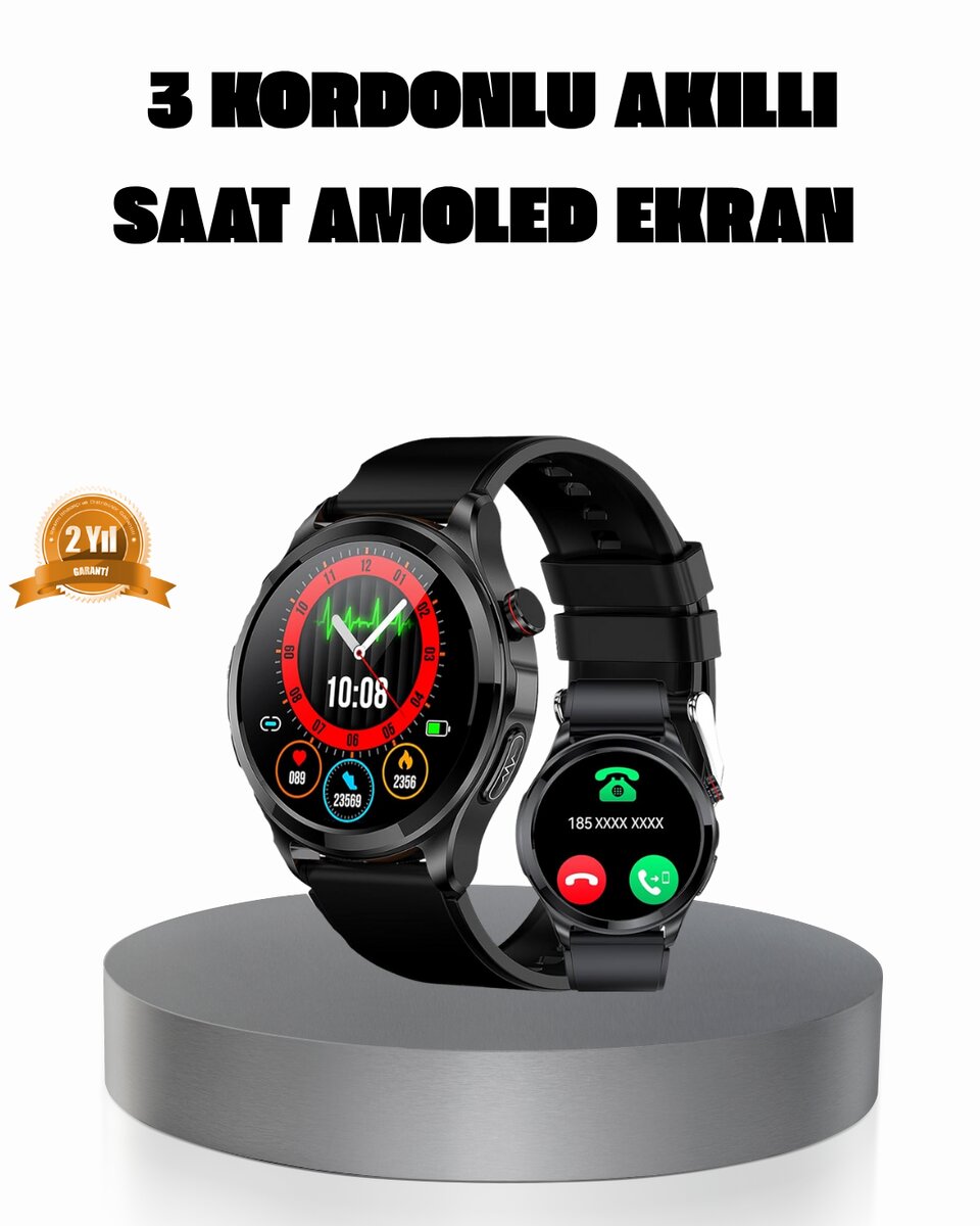 AMOLED Ekranlı Smartwatch – 3 Kordonlu, Kalp Atış & Uyku Takipli Akıllı Saat 1 AMOLED Ekranlı Smartwatch – 3 Kordonlu, Kalp Atış & Uyku Takipli Akıllı Saat