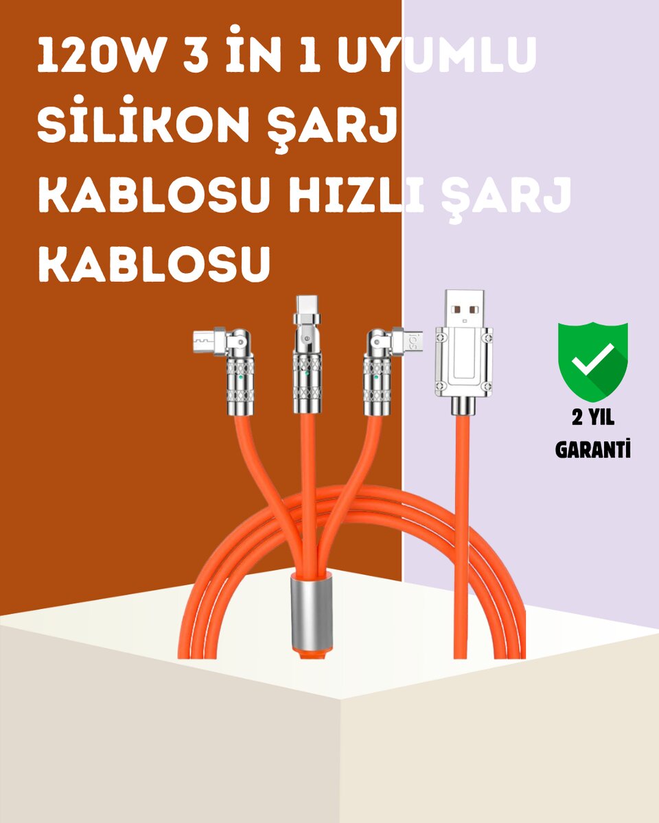 120 W Hızlı Çözüm Sunan 3'ü 1 USB Şarj Kablosu– Sağlam Gövde 1 120 W Hızlı Çözüm Sunan 3'ü 1 USB Şarj Kablosu– Sağlam Gövde