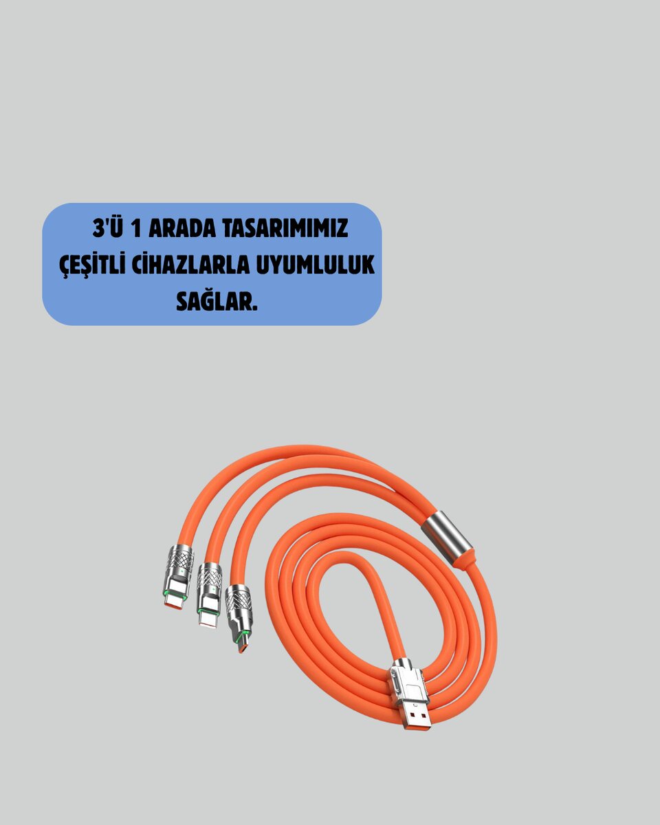 120 W Hızlı Çözüm Sunan 3'ü 1 USB Şarj Kablosu– Sağlam Gövde 2 120 W Hızlı Çözüm Sunan 3'ü 1 USB Şarj Kablosu– Sağlam Gövde - Görsel 2