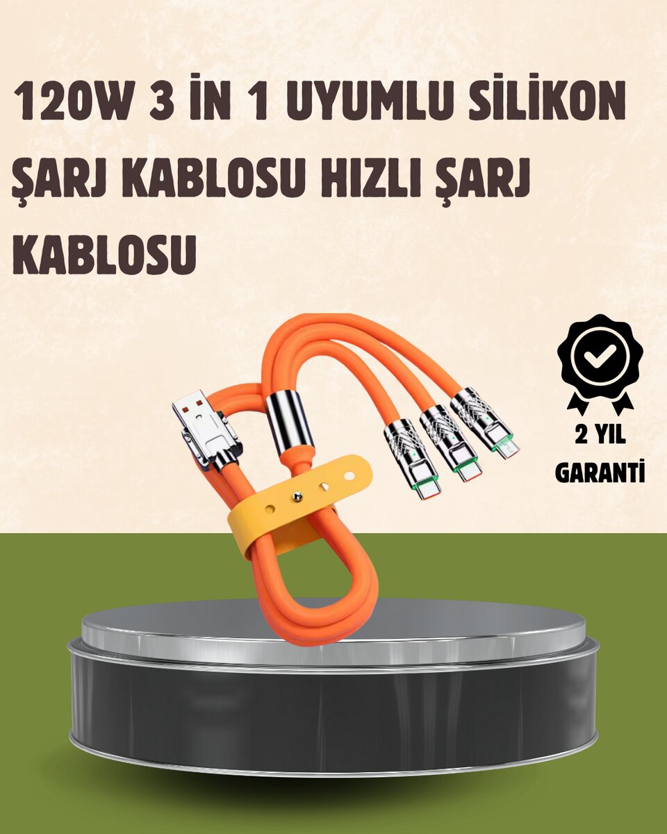 120 W Şarj ve Veri Aktarımı Kablo– 3 Başlıklı Çok Amaçlı Kablo Yüksek Hızlı 1 120 W Şarj ve Veri Aktarımı Kablo– 3 Başlıklı Çok Amaçlı Kablo Yüksek Hızlı