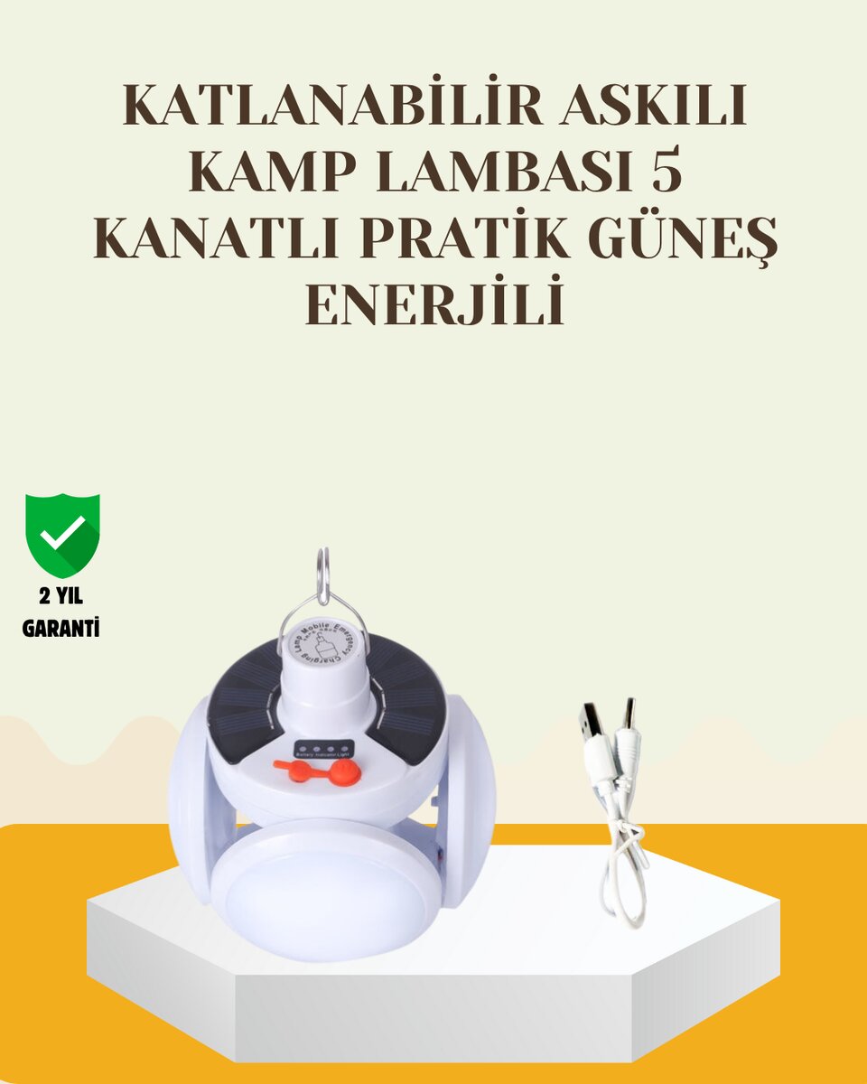 Güneş Paneliyle Şarj Olan Katlanabilir LED Çadır Lambası – 5 Kademeli Aydınlatma 1 Güneş Paneliyle Şarj Olan Katlanabilir LED Çadır Lambası – 5 Kademeli Aydınlatma