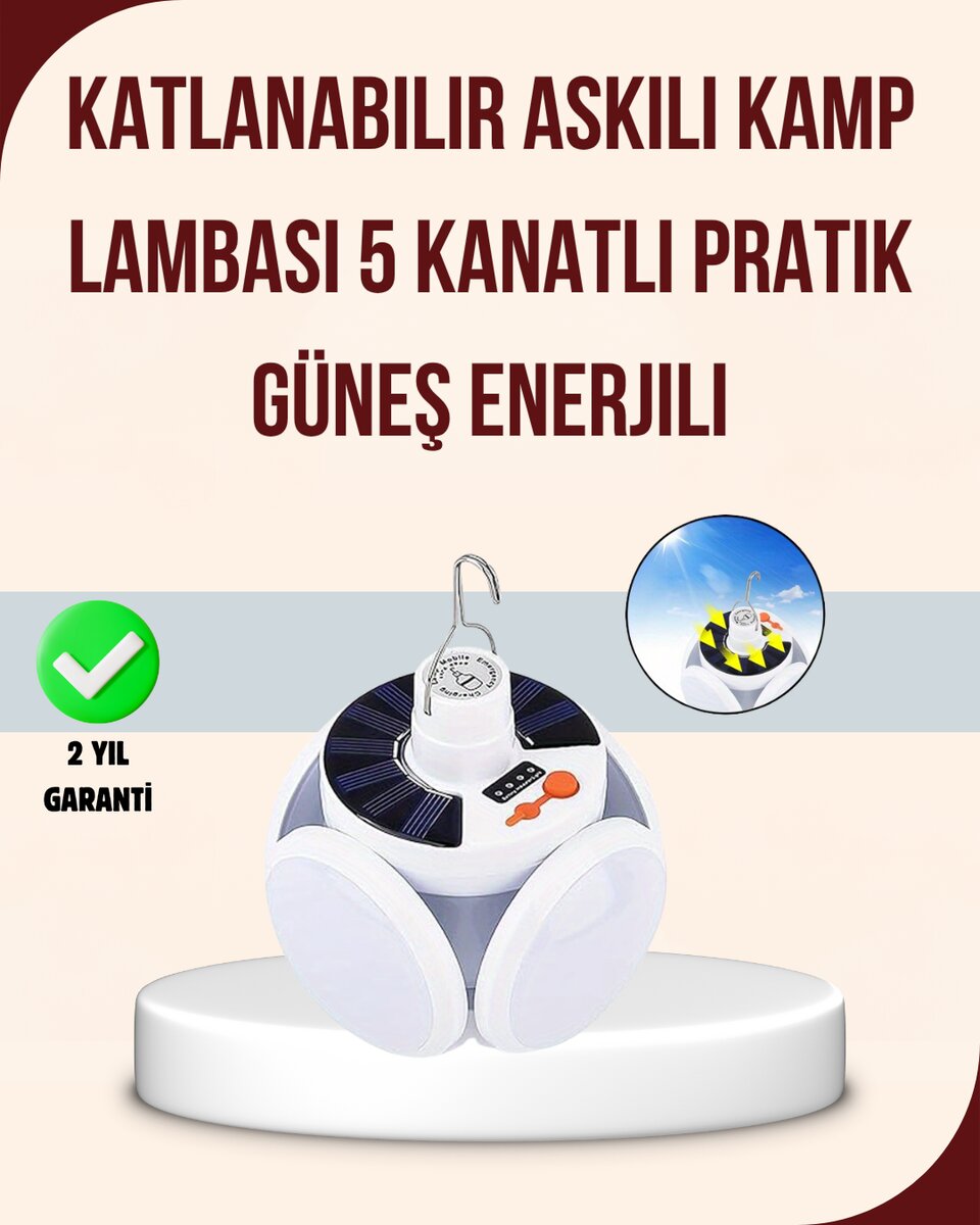 Güneş Enerjili USB Şarj Edilebilir 5 Modlu Katlanabilir LED Kamp Işığı 1 Güneş Enerjili USB Şarj Edilebilir 5 Modlu Katlanabilir LED Kamp Işığı