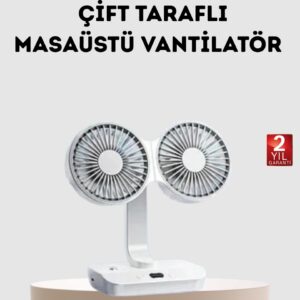Kablosuz USB Şarjlı 720° Döner Masaüstü Fan – Çift Taraflı Serinlik ve Gece Lambası