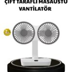 720° Dönebilen Çift Başlıklı USB Şarjlı Masaüstü Vantilatör – Sessiz ve Güçlü Serinlik
