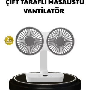 720° Dönebilen Çift Başlıklı USB Şarjlı Masaüstü Vantilatör – Sessiz ve Güçlü Serinlik