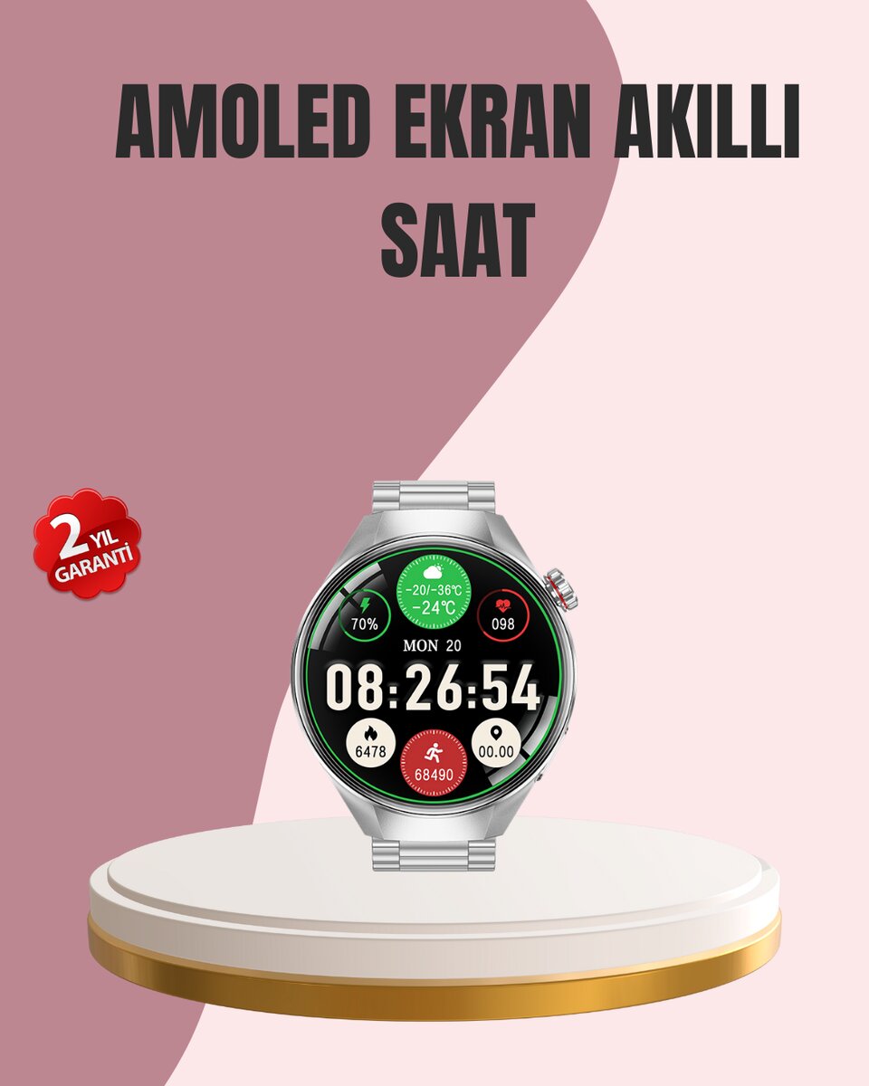 AMOLED Akıllı Saat Gelişmiş Sensörlü – Kadın Sağlığı ve Hatırlatma Özellikli 1 AMOLED Akıllı Saat Gelişmiş Sensörlü – Kadın Sağlığı ve Hatırlatma Özellikli