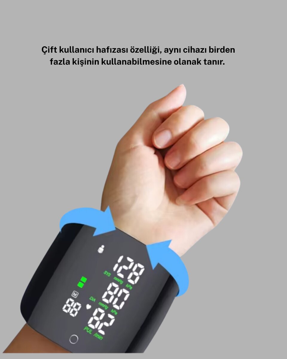 Dijital Bilek Tansiyon Aleti – Çift Kullanıcı Hafızalı Aritmi Uyarılı ve Otomatik Kapanmalı 4 Dijital Bilek Tansiyon Aleti – Çift Kullanıcı Hafızalı Aritmi Uyarılı ve Otomatik Kapanmalı - Görsel 4