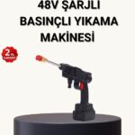 Taşınabilir Basınçlı Yıkama Makinesi – 5m Hortumlu Köpük Şişeli 48V Güçlü