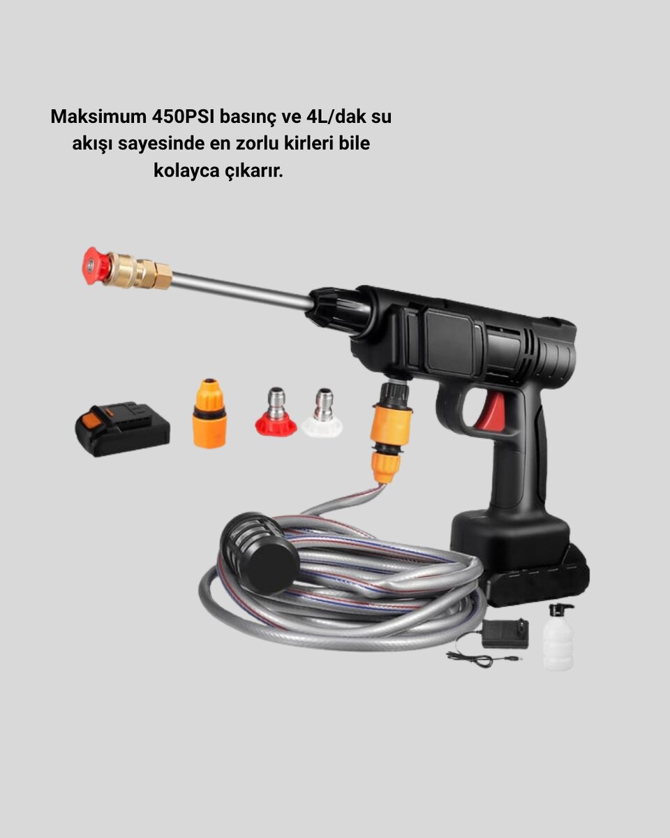48V Kablosuz Yıkama Makinesi – 2 Pil Köpük Tankı ve Ayarlanabilir 3 48V Kablosuz Yıkama Makinesi – 2 Pil Köpük Tankı ve Ayarlanabilir - Görsel 3